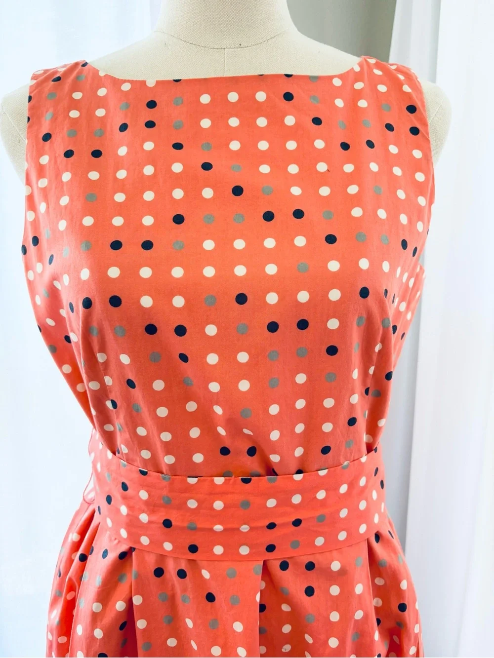 L.L. Bean Coral Polka Dot Sleeveless Retro Style Fit-and-Flare Dress - Picture 2 of 13